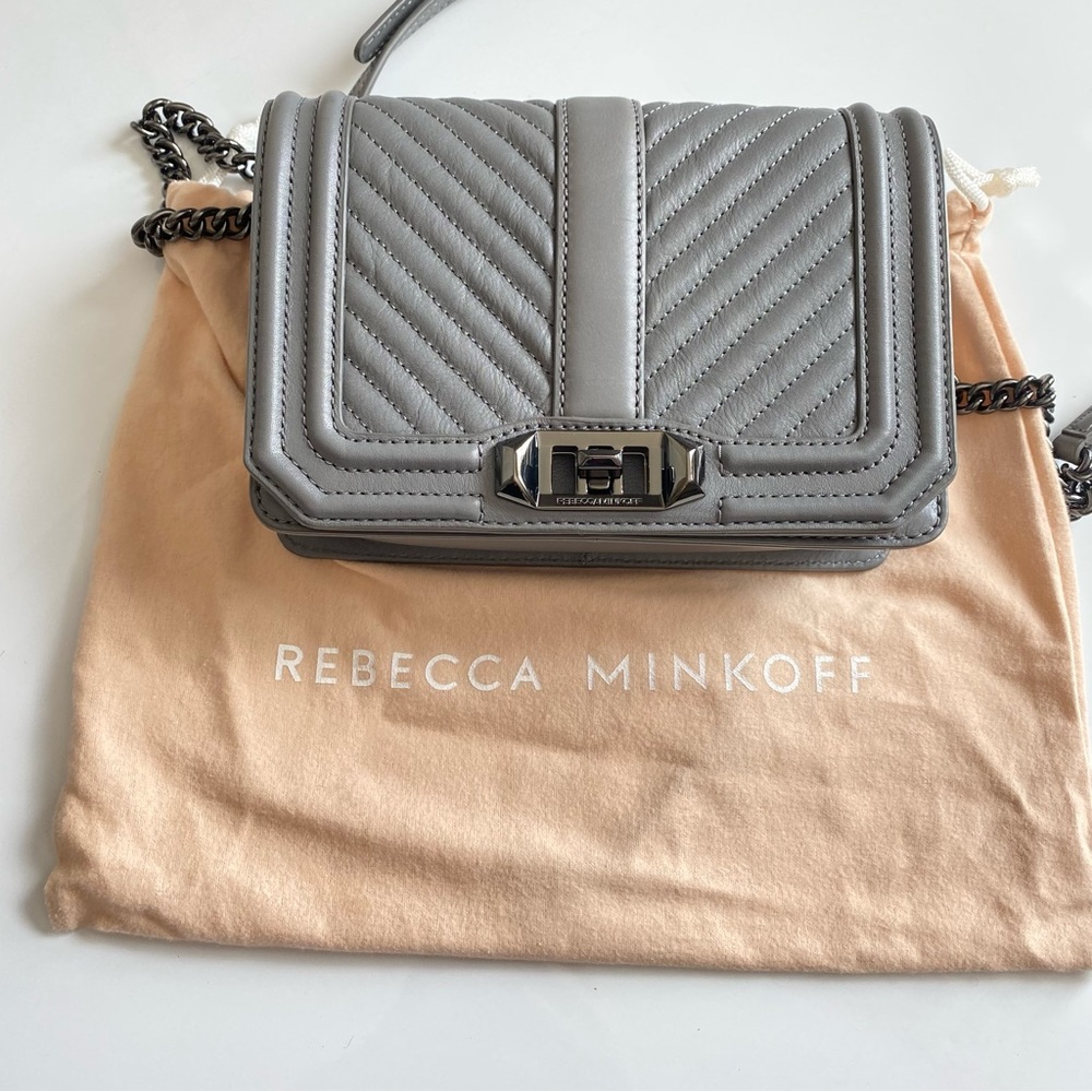 Rebecca Minkoff Leather Embroidered Crossbody Bag in Grey - Picture 2 of 12